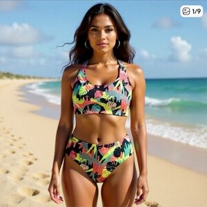 Under Armour Bikini Swimsuit Girls Size 16 or Womens Small Multicolor 2 Piece Sw